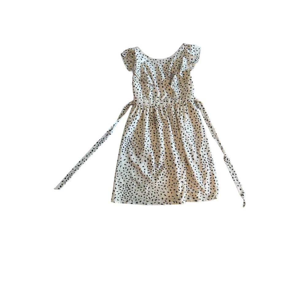 Women M ModCloth Fervour Joy Blissful Cream Black Spots Dots Ruffle Dress